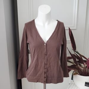 GAP Brown Button Down V-Neck ¾ Sleeved Cardigan- L (Smaller fit)